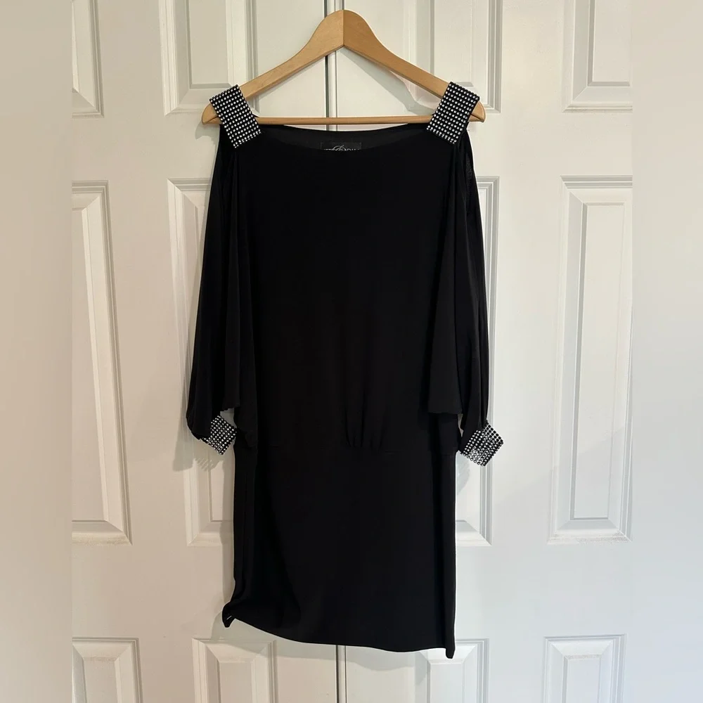 Betsy & Adam Black Batwing Sleeve Mini Dress - Picture 4 of 5